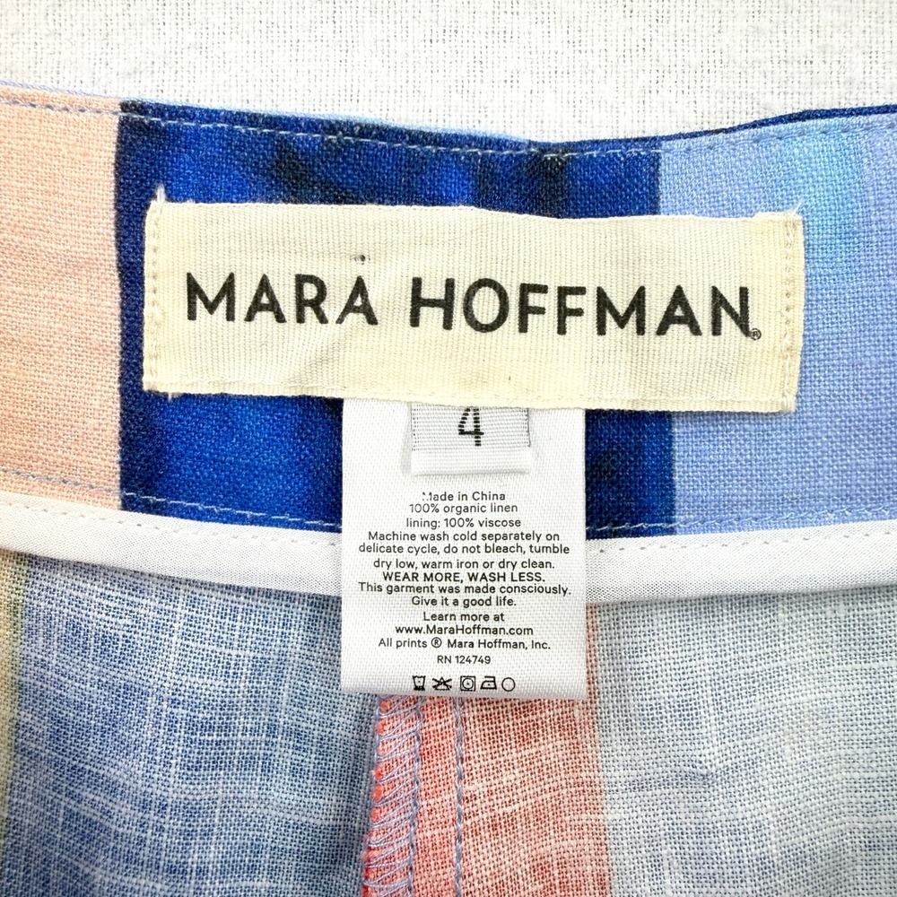 MARA HOFFMAN Rainbow Stripe Wide Leg Pants Women 4 Linen Tie Waist High Rise - Picture 10 of 15